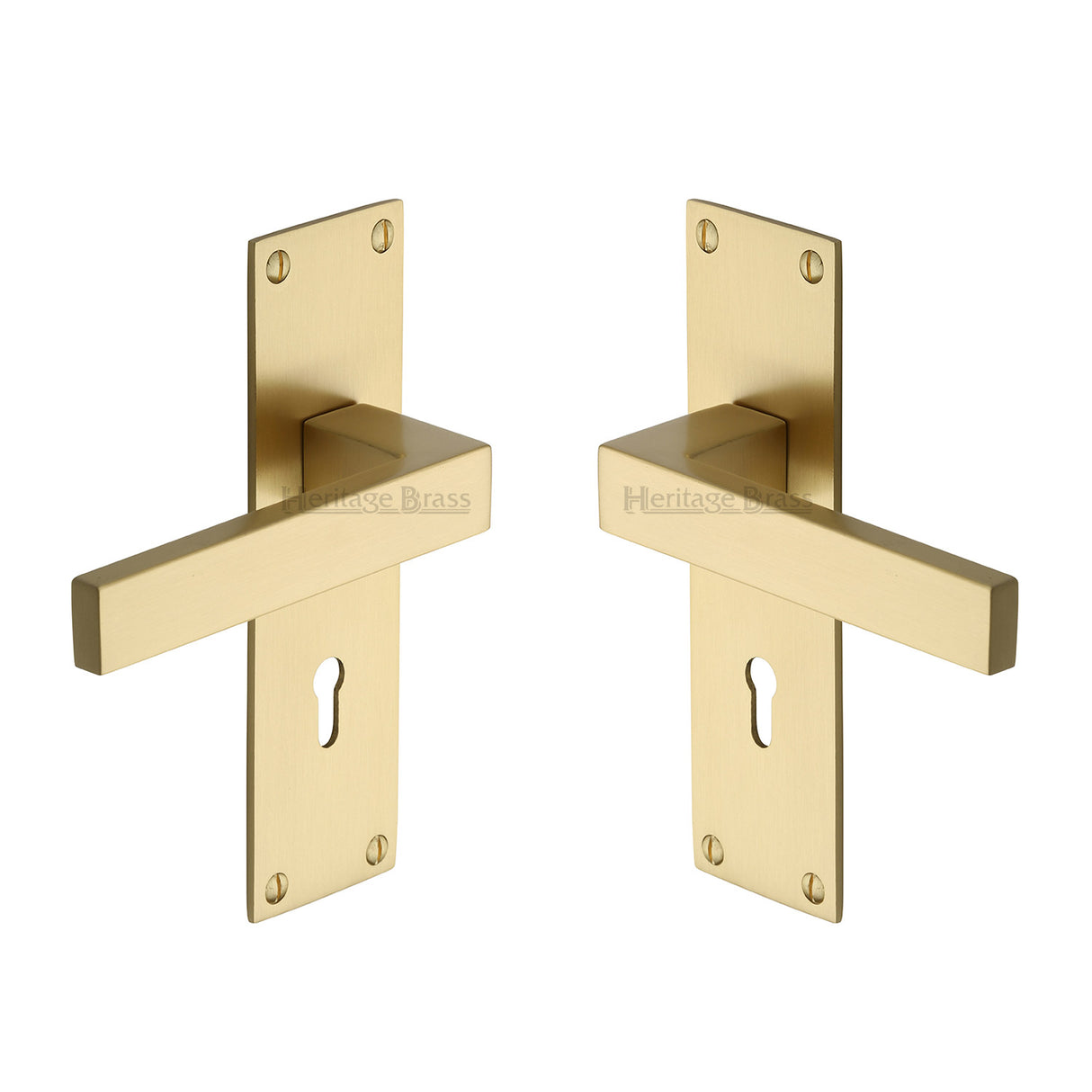 High quality image of the Heritage Brass Door Handle Lever Lock Metro Design Satin Brass Finish | Sku. met4900-sb | Discounted prices available from Trade Door Handles
