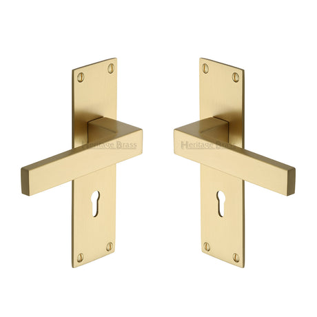 High quality image of the Heritage Brass Door Handle Lever Lock Metro Design Satin Brass Finish | Sku. met4900-sb | Discounted prices available from Trade Door Handles