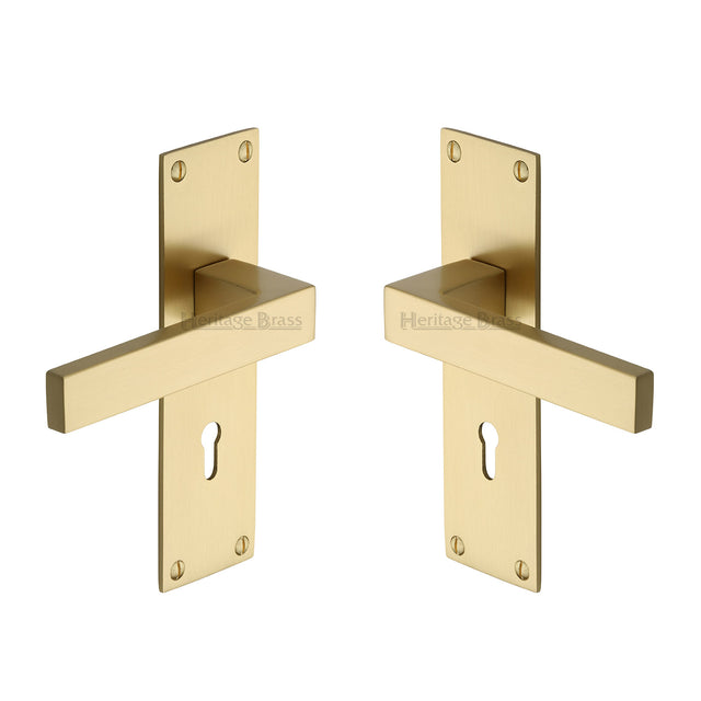 High quality image of the Heritage Brass Door Handle Lever Lock Metro Design Satin Brass Finish | Sku. met4900-sb | Discounted prices available from Trade Door Handles