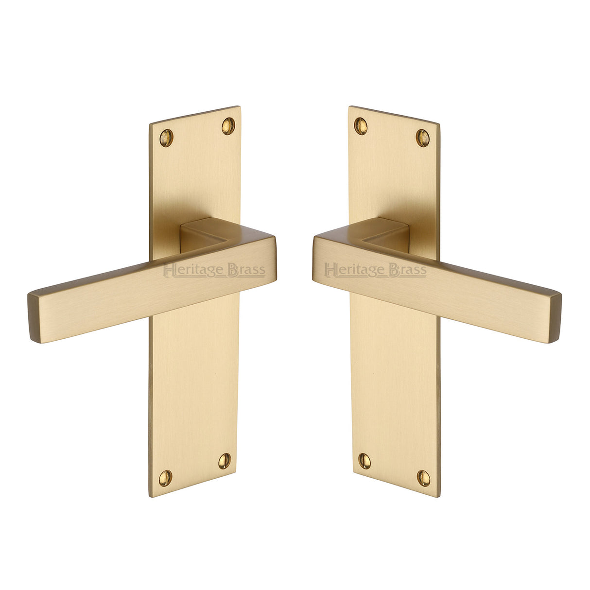 High quality image of the Heritage Brass Door Handle Lever Latch Metro Design Satin Brass Finish | Sku. met4910-sb | Discounted prices available from Trade Door Handles