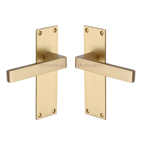 High quality image of the Heritage Brass Door Handle Lever Latch Metro Design Satin Brass Finish | Sku. met4910-sb | Discounted prices available from Trade Door Handles