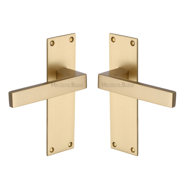 High quality image of the Heritage Brass Door Handle Lever Latch Metro Design Satin Brass Finish | Sku. met4910-sb | Discounted prices available from Trade Door Handles