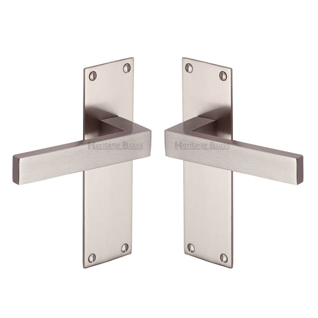 High quality image of the Heritage Brass Door Handle Lever Latch Metro Design Satin Nickel Finish | Sku. met4910-sn | Discounted prices available from Trade Door Handles