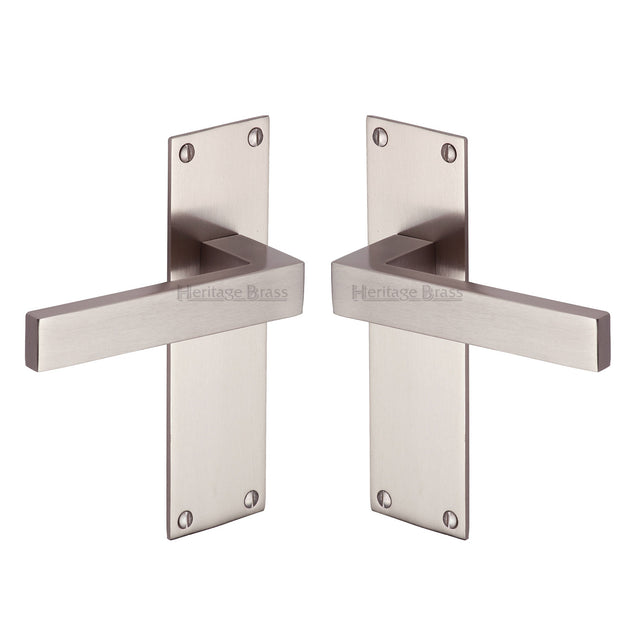 High quality image of the Heritage Brass Door Handle Lever Latch Metro Design Satin Nickel Finish | Sku. met4910-sn | Discounted prices available from Trade Door Handles