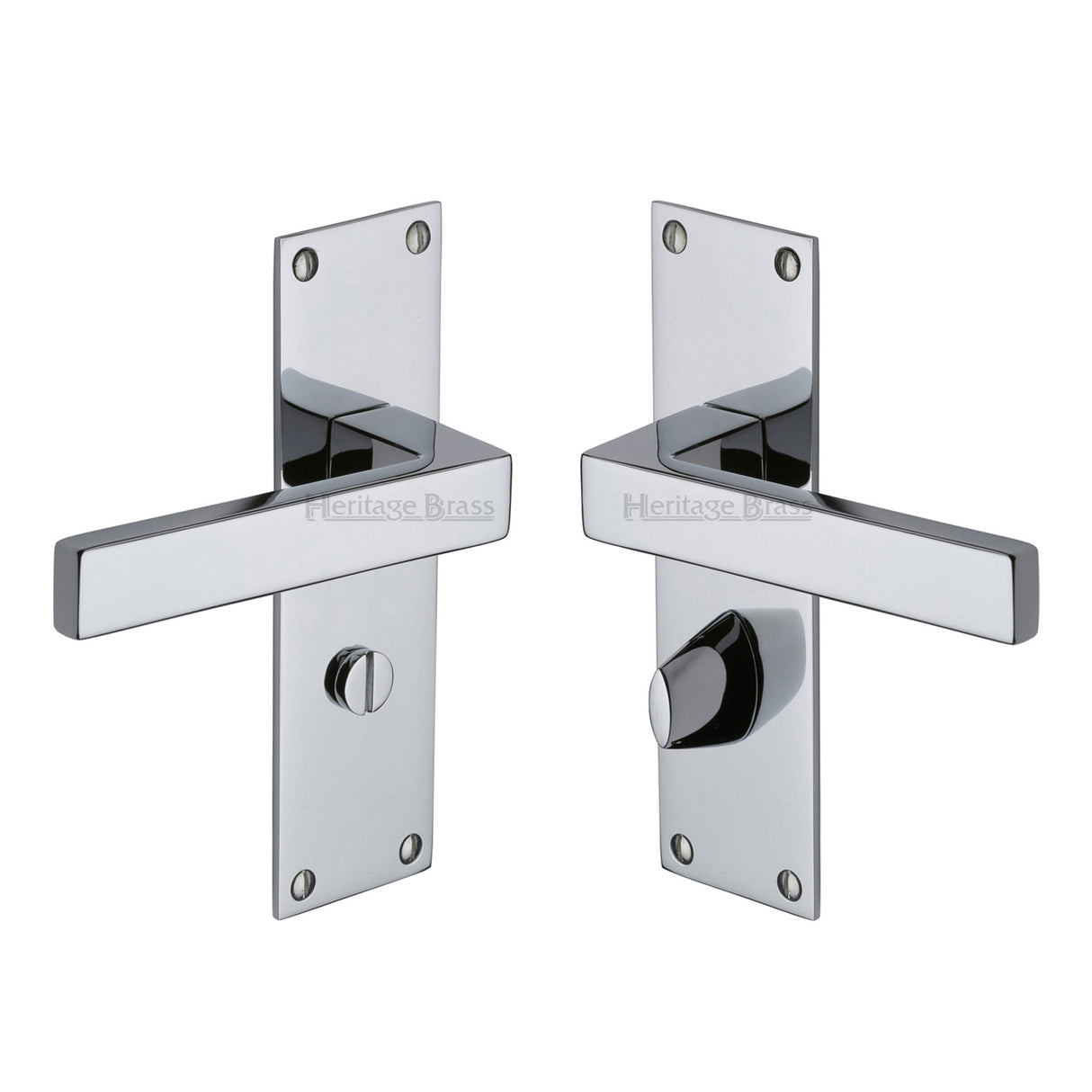 High quality image of the Heritage Brass Door Handle for Bathroom Metro Design Polished Chrome Finish | Sku. met4930-pc | Discounted prices available from Trade Door Handles