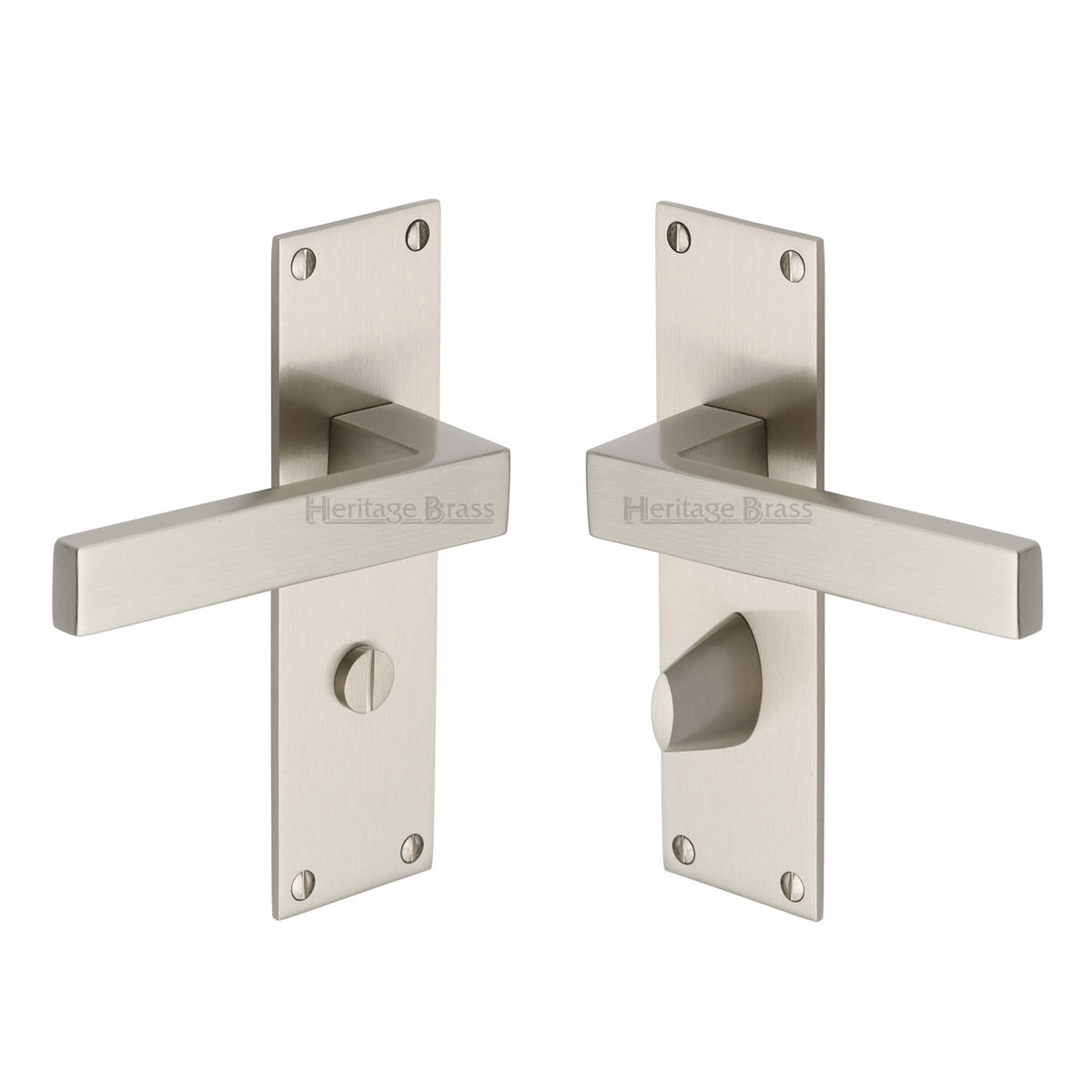 High quality image of the Heritage Brass Door Handle for Bathroom Metro Design Satin Nickel Finish | Sku. met4930-sn | Discounted prices available from Trade Door Handles