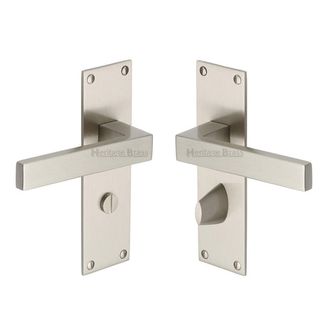High quality image of the Heritage Brass Door Handle for Bathroom Metro Design Satin Nickel Finish | Sku. met4930-sn | Discounted prices available from Trade Door Handles