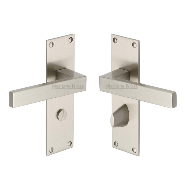 High quality image of the Heritage Brass Door Handle for Bathroom Metro Design Satin Nickel Finish | Sku. met4930-sn | Discounted prices available from Trade Door Handles