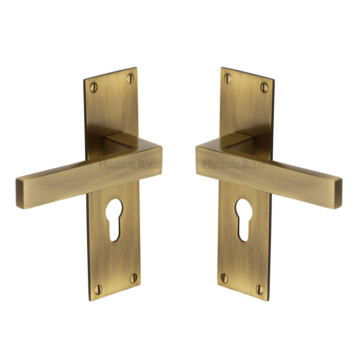 High quality image of the Heritage Brass Door Handle for Euro Profile Plate Metro Design Antique Finish
 | Sku. met4948-at | Discounted prices available from Trade Door Handles