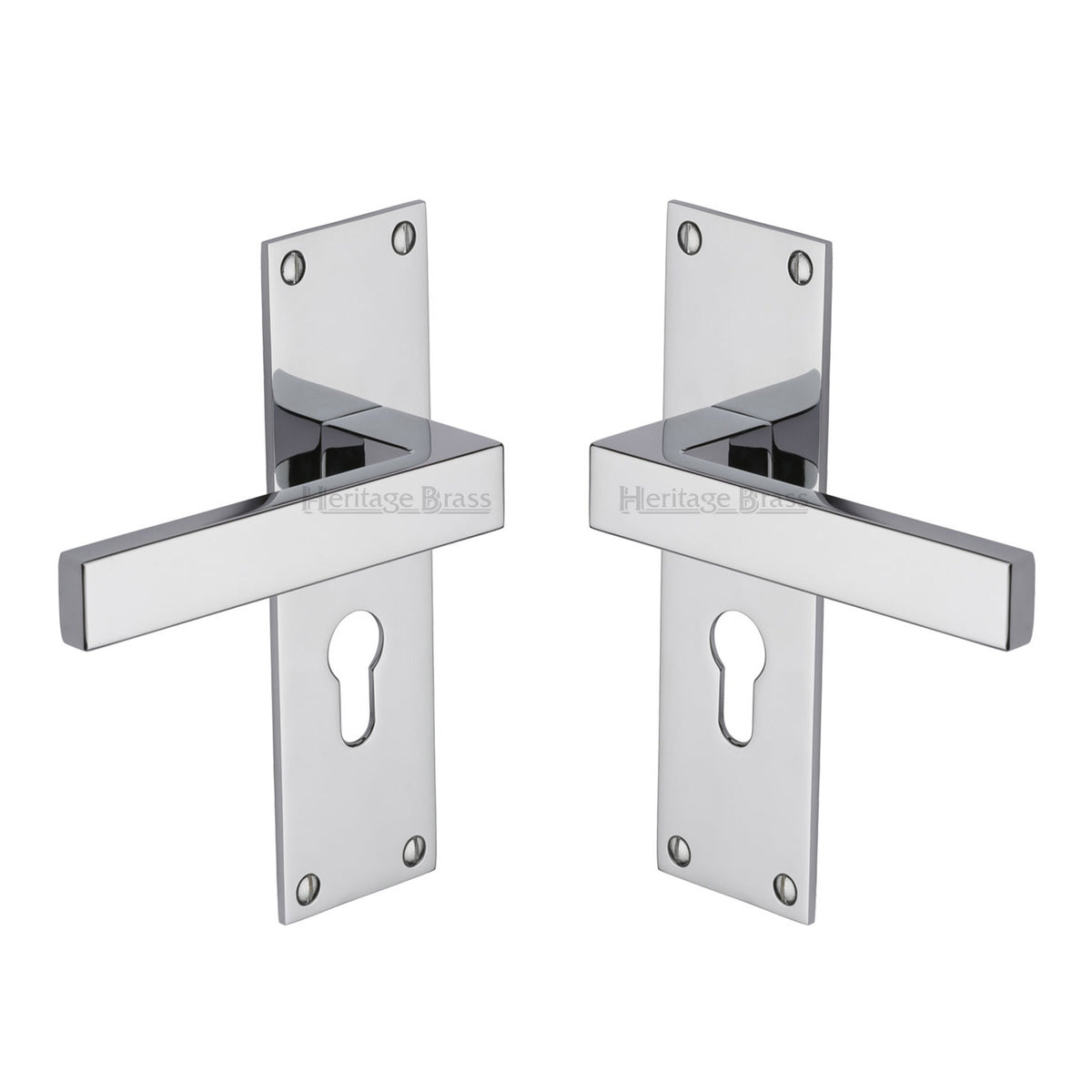 High quality image of the Heritage Brass Door Handle for Euro Profile Plate Metro Design Polished Chrome Finish
 | Sku. met4948-pc | Discounted prices available from Trade Door Handles