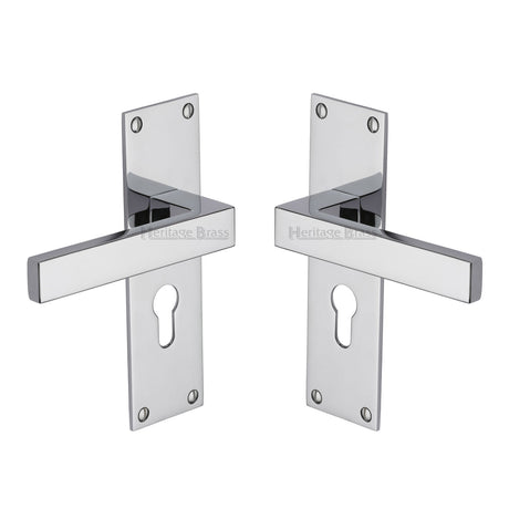 High quality image of the Heritage Brass Door Handle for Euro Profile Plate Metro Design Polished Chrome Finish
 | Sku. met4948-pc | Discounted prices available from Trade Door Handles