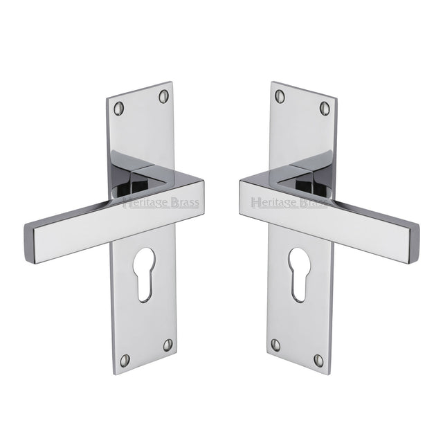 High quality image of the Heritage Brass Door Handle for Euro Profile Plate Metro Design Polished Chrome Finish
 | Sku. met4948-pc | Discounted prices available from Trade Door Handles