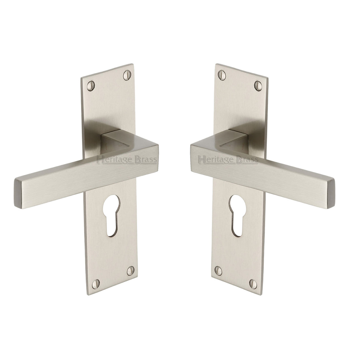 High quality image of the Heritage Brass Door Handle for Euro Profile Plate Metro Design Satin Nickel Finish
 | Sku. met4948-sn | Discounted prices available from Trade Door Handles