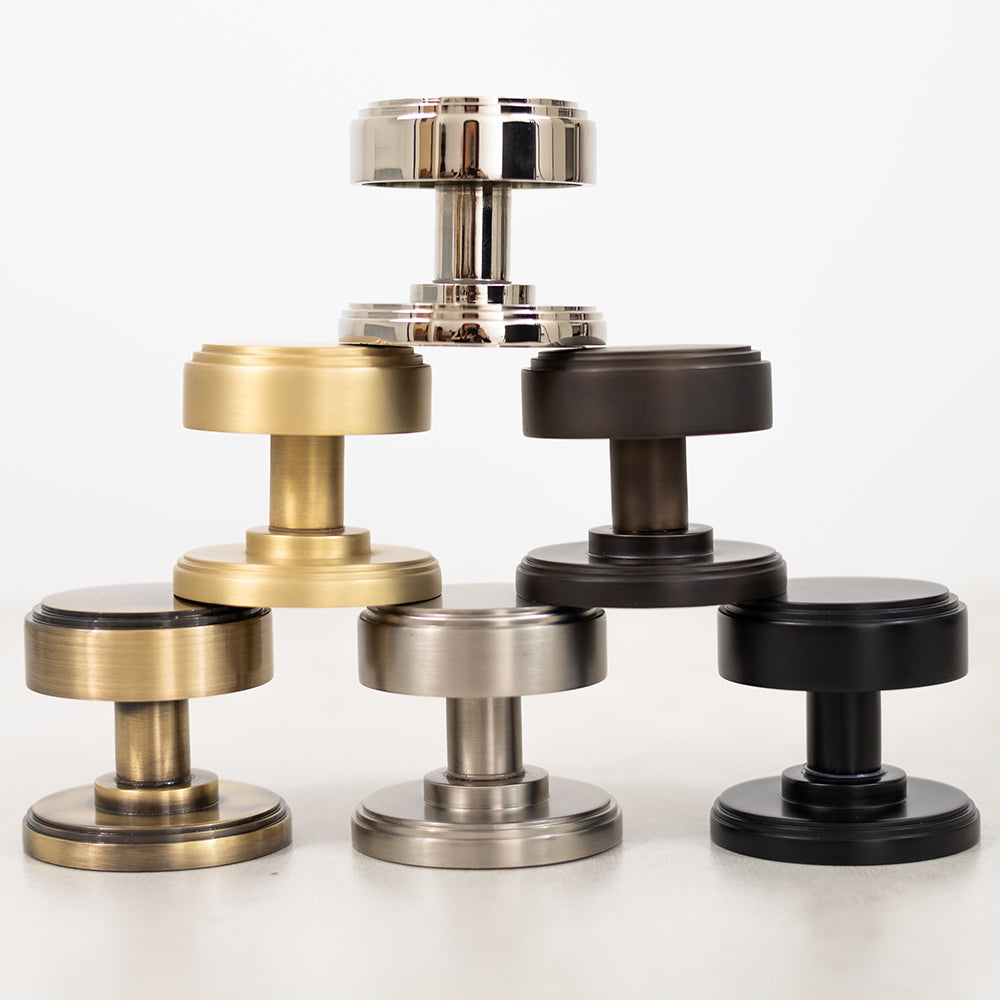 Quality image of Millhouse Brass Boulton Brass Stepped Mortice Knob on Concealed Fix Rose - Antique Brass | Sku. mh350smkab | available from Trade Door Handles.