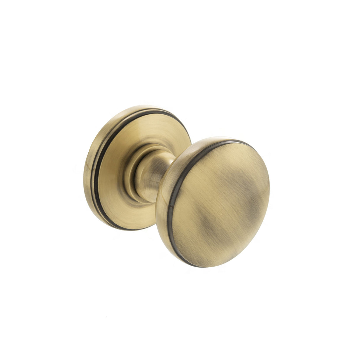 Quality image of Millhouse Brass Edison Solid Brass Domed Mortice Knob on Concealed Fix Rose - Antique Brass | Sku. mh400dmkab | available from Trade Door Handles.