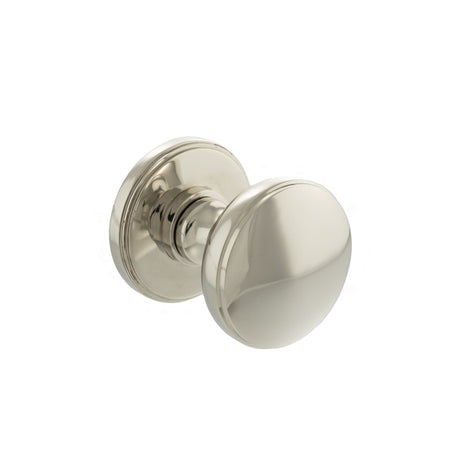 Quality image of Millhouse Brass Edison Solid Brass Domed Mortice Knob on Concealed Fix Rose - Polished Nickel | Sku. mh400dmkpn | available from Trade Door Handles.