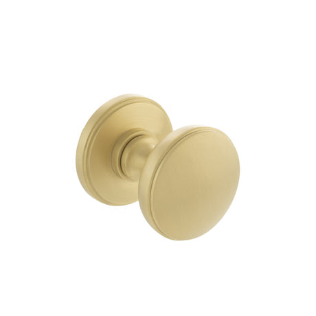 Quality image of Millhouse Brass Edison Solid Brass Domed Mortice Knob on Concealed Fix Rose - Satin Brass | Sku. mh400dmksb | available from Trade Door Handles.