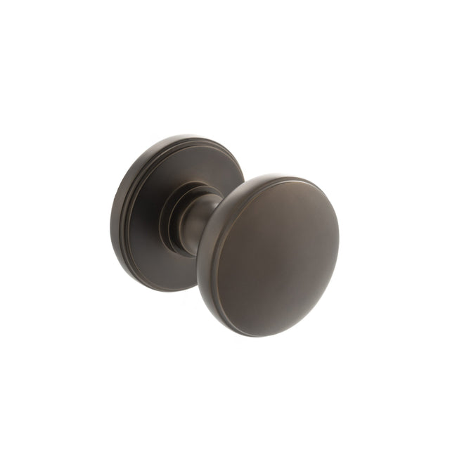 Quality image of Millhouse Brass Edison Solid Brass Domed Mortice Knob on Concealed Fix Rose - Urban Dark Bronze | Sku. mh400dmkudb | available from Trade Door Handles.