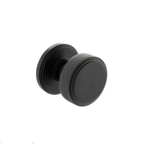 Quality image of Millhouse Brass Harrison Brass Knurled Mortice Knob on Concealed Fix Rose - Matt Black | Sku. mh450ksmkmb | available from Trade Door Handles.