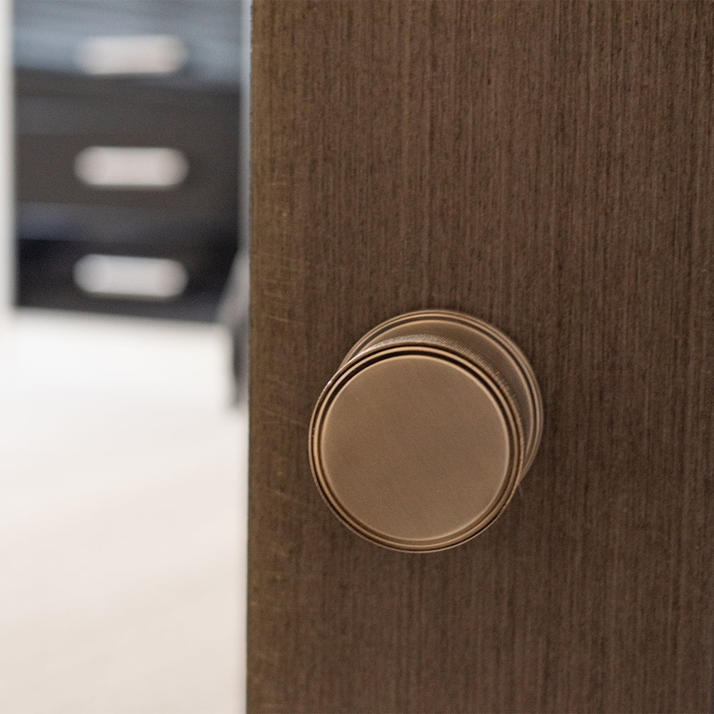 Quality image of Millhouse Brass Harrison Solid Brass Knurled Mortice Door Knob on Concealed Fix Rose - Satin Nickel | Sku. mh450ksmksnsolid | available from Trade Door Handles.