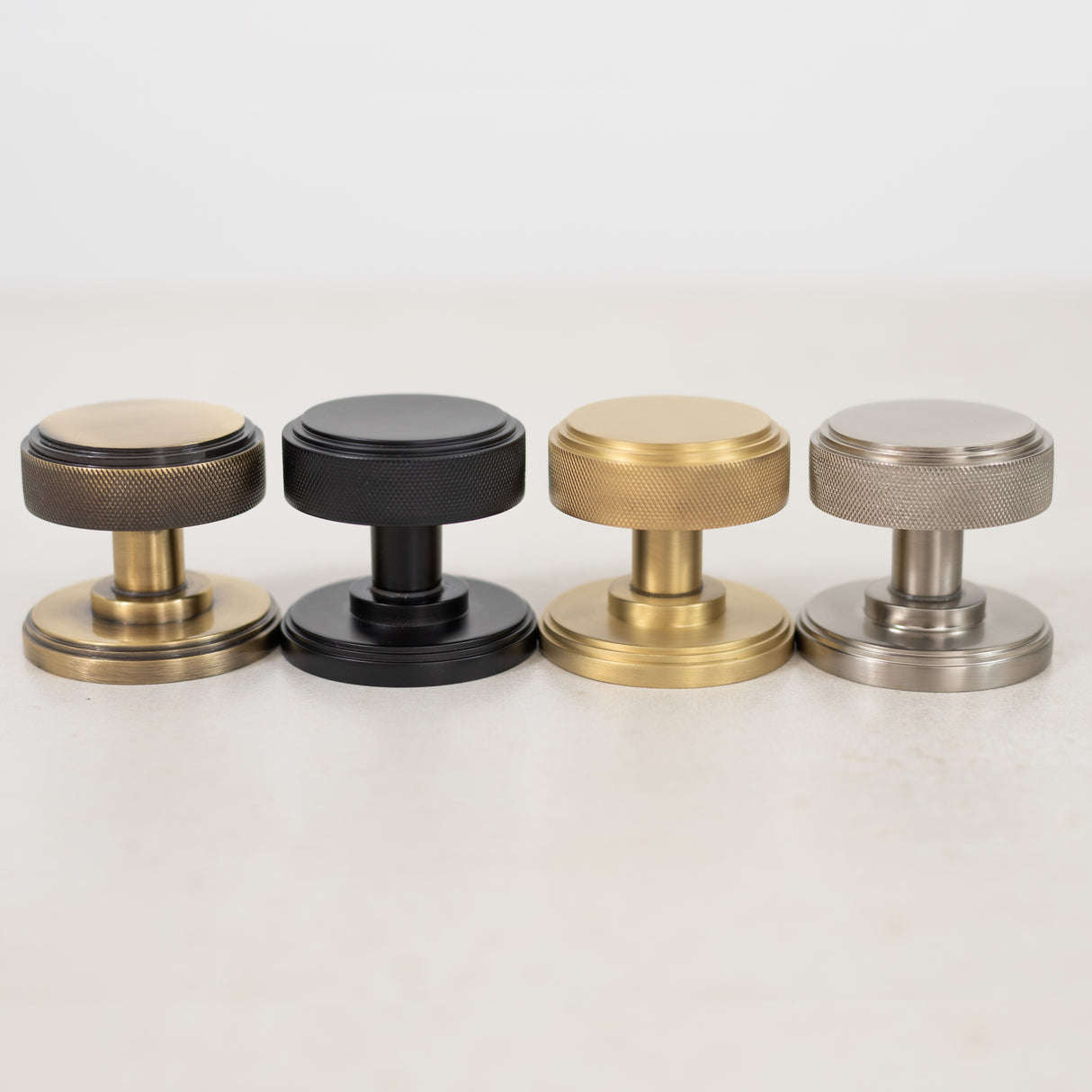 Quality image of Millhouse Brass Harrison Solid Brass Knurled Mortice Door Knob on Concealed Fix Rose - Satin Brass | Sku. mh450ksmksbsolid | available from Trade Door Handles.