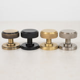 Quality image of Millhouse Brass Harrison Solid Brass Knurled Mortice Door Knob on Concealed Fix Rose - Satin Brass | Sku. mh450ksmksbsolid | available from Trade Door Handles.