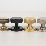 Quality image of Millhouse Brass Harrison Solid Brass Knurled Mortice Door Knob on Concealed Fix Rose - Antique Brass | Sku. mh450ksmkabsolid | available from Trade Door Handles.