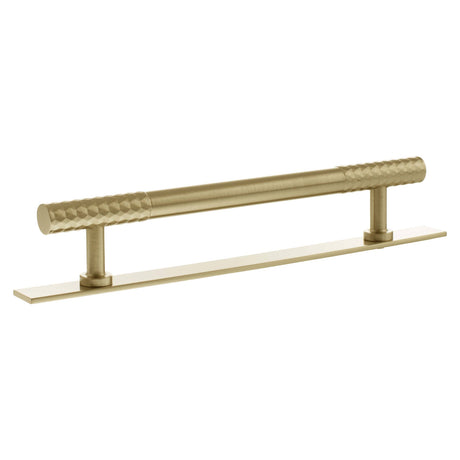 Quality image of Millhouse Brass Chrysler Diamond T-Bar Cabinet Pull Handle on Backplate 160mm - Satin Brass | Sku. mhcdb17160sb | available from Trade Door Handles.