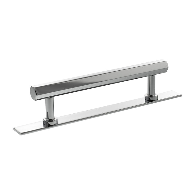 Quality image of Millhouse Brass Pennington Hexagonal T-Bar Cabinet Pull Handle on Backplate 128mm - Polished Chrome | Sku. mhchb17128pc | available from Trade Door Handles.