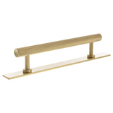 Quality image of Millhouse Brass Paddington Spiral T-Bar Cabinet Pull Handle on Backplate 128mm - Satin Brass | Sku. mhcsb17128sb | available from Trade Door Handles.