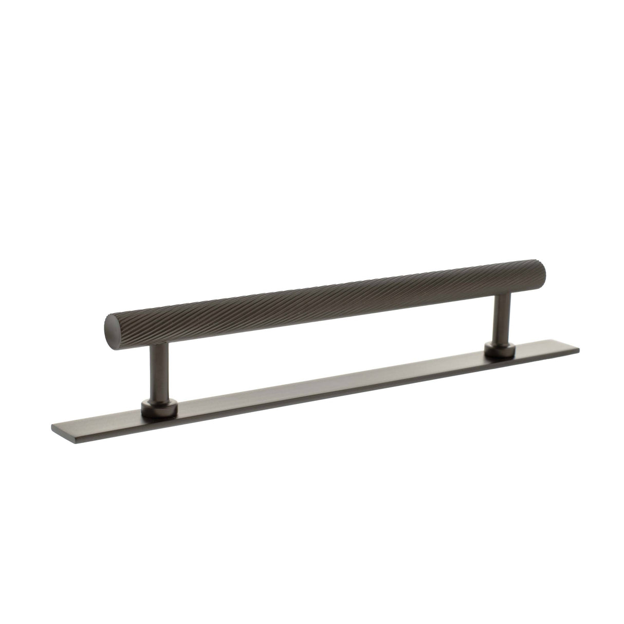 Quality image of Millhouse Brass Paddington Spiral T-Bar Cabinet Pull Handle on Backplate 160mm - Urban Dark Bronze | Sku. mhcsb17160udb | available from Trade Door Handles.