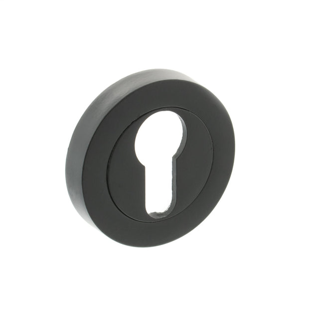 Quality image of Millhouse Brass Euro Escutcheons on Round Rose - Matt Black | Sku. mhremb | available from Trade Door Handles.