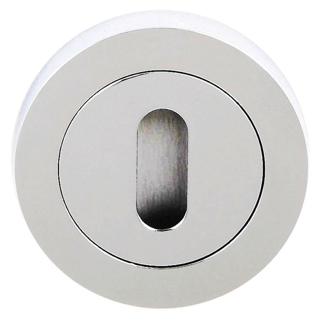 Quality image of Millhouse Brass Key Escutcheons on Round Rose - Polished Chrome | Sku. mhrkpc | available from Trade Door Handles.