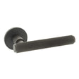 Quality image of Millhouse Brass Stephenson Knurled Lever Door Handle on 5mm Slimline Round Rose - Urban Dark Bronze | Sku. mhsr250udb | available from Trade Door Handles.