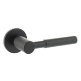 Quality image of Millhouse Brass Mason Knurled Lever Door Handle on 5mm Slimline Round Rose - Matt Black | Sku. mhsr500mb | available from Trade Door Handles.