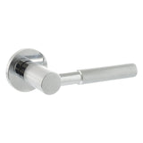 Quality image of Millhouse Brass Mason Knurled Lever Door Handle on 5mm Slimline Round Rose - Polished Chrome | Sku. mhsr500pc | available from Trade Door Handles.