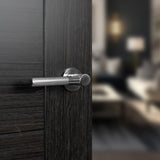 Quality image of Millhouse Brass Mason Knurled Lever Door Handle on 5mm Slimline Round Rose - Polished Chrome | Sku. mhsr500pc | available from Trade Door Handles.