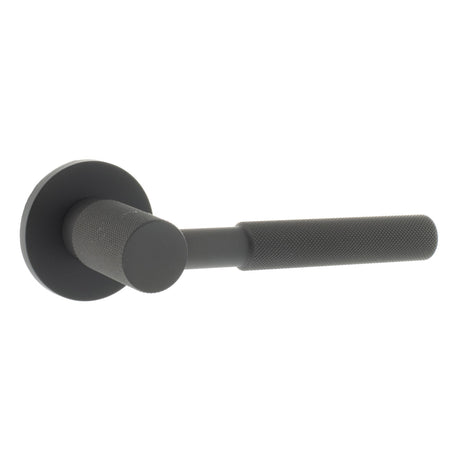 Quality image of Millhouse Brass Mason Knurled Lever Door Handle on 5mm Slimline Round Rose - Urban Dark Bronze | Sku. mhsr500udb | available from Trade Door Handles.