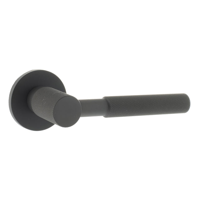 Quality image of Millhouse Brass Mason Knurled Lever Door Handle on 5mm Slimline Round Rose - Urban Dark Bronze | Sku. mhsr500udb | available from Trade Door Handles.