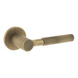 Quality image of Millhouse Brass Mason Knurled Lever Door Handle on 5mm Slimline Round Rose - Yester Bronze | Sku. mhsr500yb | available from Trade Door Handles.