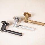 Quality image of Millhouse Brass Mason Knurled Lever Door Handle on 5mm Slimline Round Rose - Urban Dark Bronze | Sku. mhsr500udb | available from Trade Door Handles.
