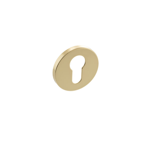 Quality image of Millhouse Brass Euro Escutcheons on 5mm Slimline Round Rose - Polished Brass | Sku. mhsrepb | available from Trade Door Handles.