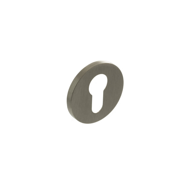 Quality image of Millhouse Brass Euro Escutcheons on 5mm Slimline Round Rose - Satin Nickel | Sku. mhsresn | available from Trade Door Handles.