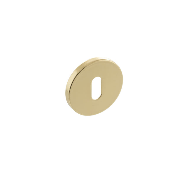 Quality image of Millhouse Brass Key Escutcheons on 5mm Slimline Round Rose - Polished Brass | Sku. mhsrkpb | available from Trade Door Handles.