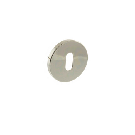 Quality image of Millhouse Brass Key Escutcheons on 5mm Slimline Round Rose - Polished Nickel | Sku. mhsrkpn | available from Trade Door Handles.