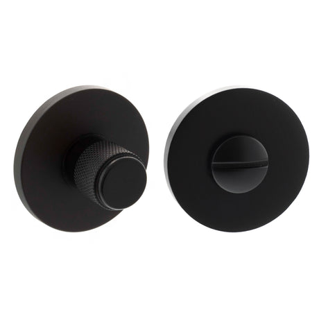 Quality image of Millhouse Brass Knurled WC Turn and Release on 5mm Slimline Round Rose - Matt Black | Sku. mhsrkwcmb | available from Trade Door Handles.
