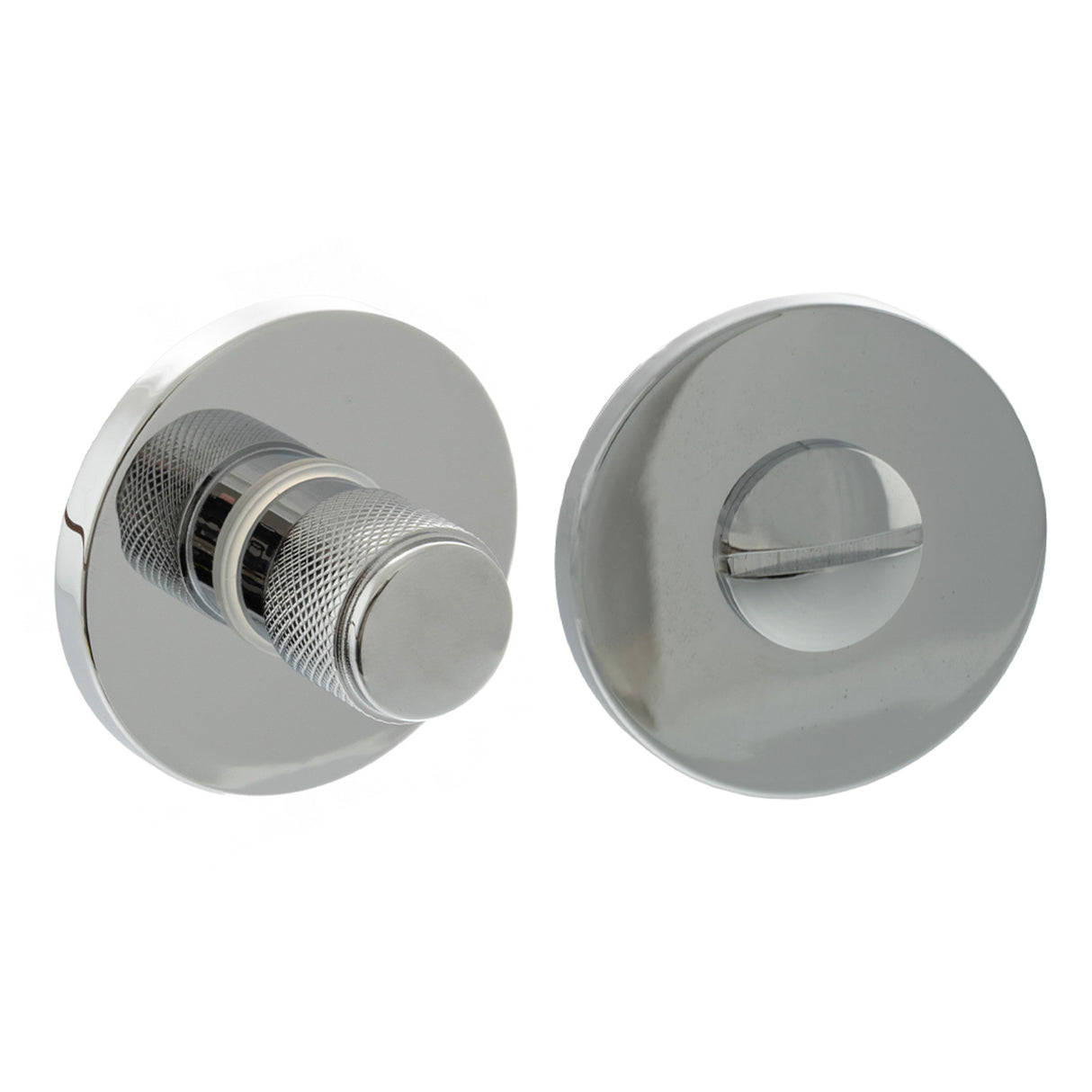 Quality image of Millhouse Brass Knurled WC Turn and Release on 5mm Slimline Round Rose - Polished Chrome | Sku. mhsrkwcpc | available from Trade Door Handles.