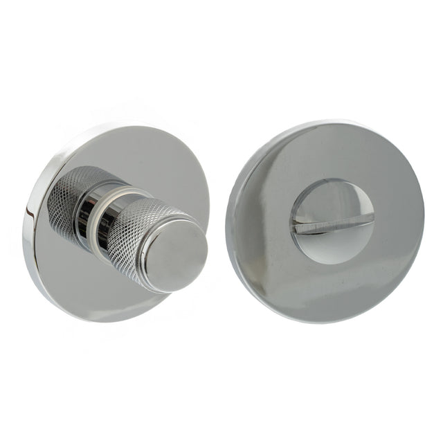 Quality image of Millhouse Brass Knurled WC Turn and Release on 5mm Slimline Round Rose - Polished Chrome | Sku. mhsrkwcpc | available from Trade Door Handles.