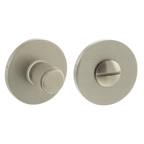 Quality image of Millhouse Brass Knurled WC Turn and Release on 5mm Slimline Round Rose - Satin Nickel | Sku. mhsrkwcsn | available from Trade Door Handles.