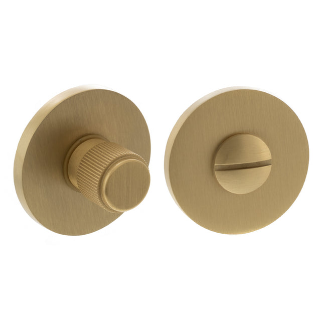 Quality image of Millhouse Brass Linear WC Turn and Release on 5mm Slimline Round Rose - Satin Brass | Sku. mhsrlwcsb | available from Trade Door Handles.